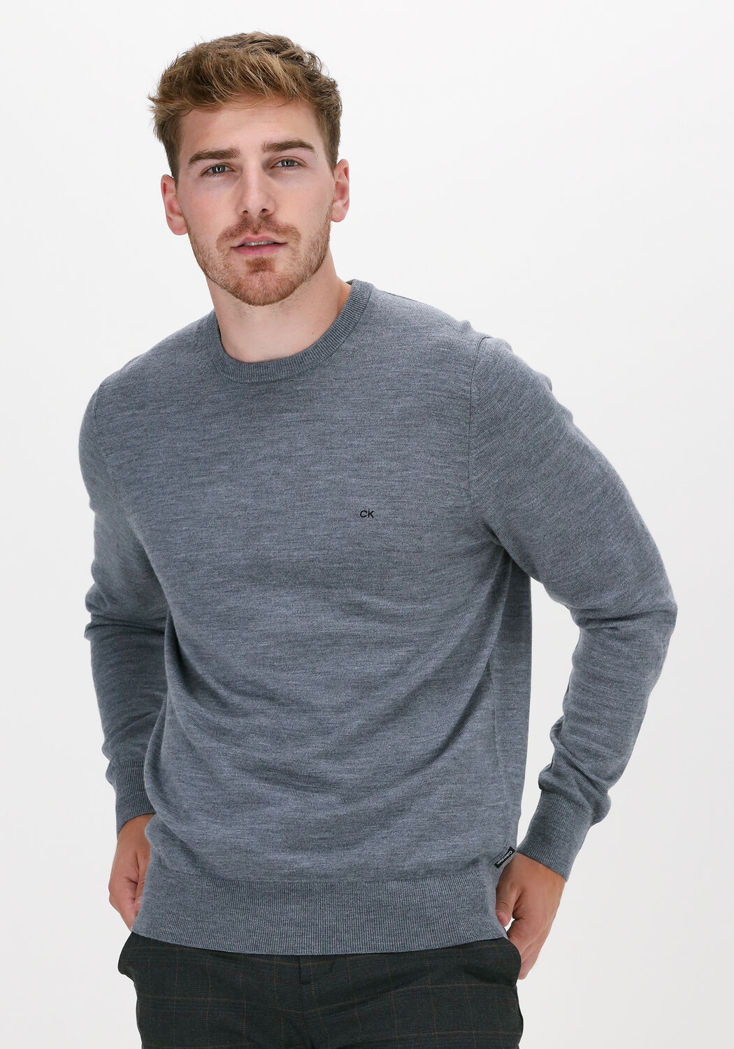 Grijze CALVIN KLEIN Trui SUPERIOR WOOL CREW NECK SWEATE Omoda