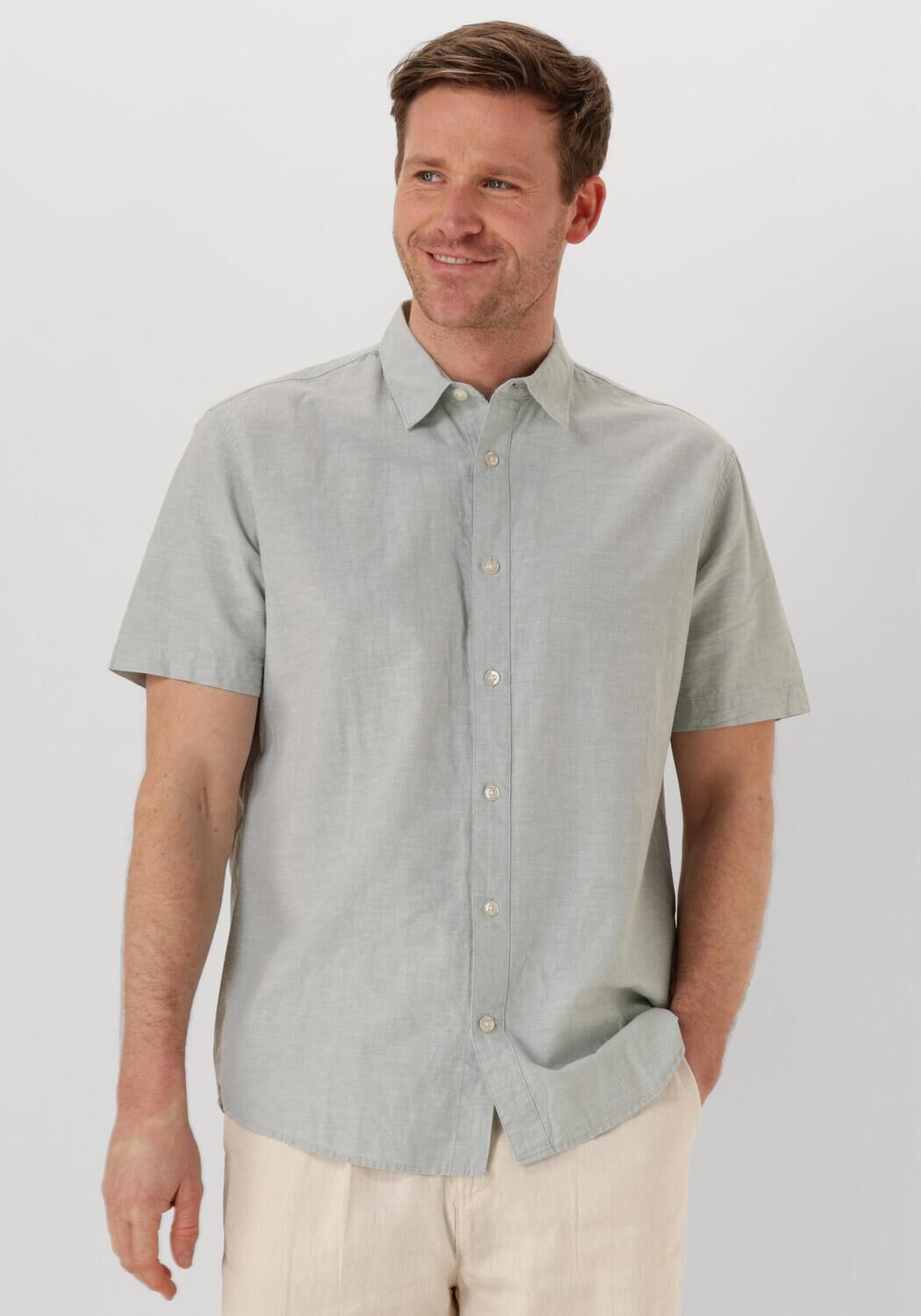 SELECTED HOMME Heren Overhemden Slhreg-sun Shirt Ss Noos Lichtgrijs