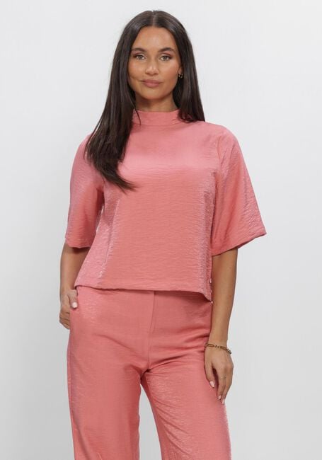 Roze JANSEN AMSTERDAM Top ODILE TOP WS 116 SHORT SLEEVE HIGH NECK - large