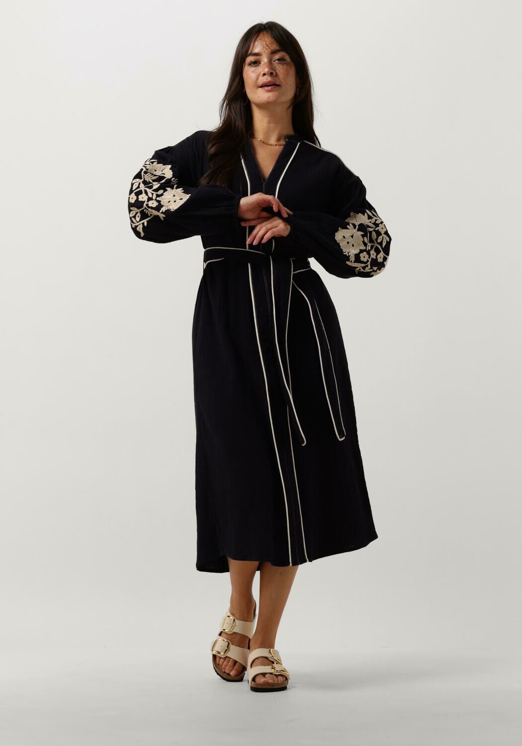 Donkerblauwe midi jurk clearance
