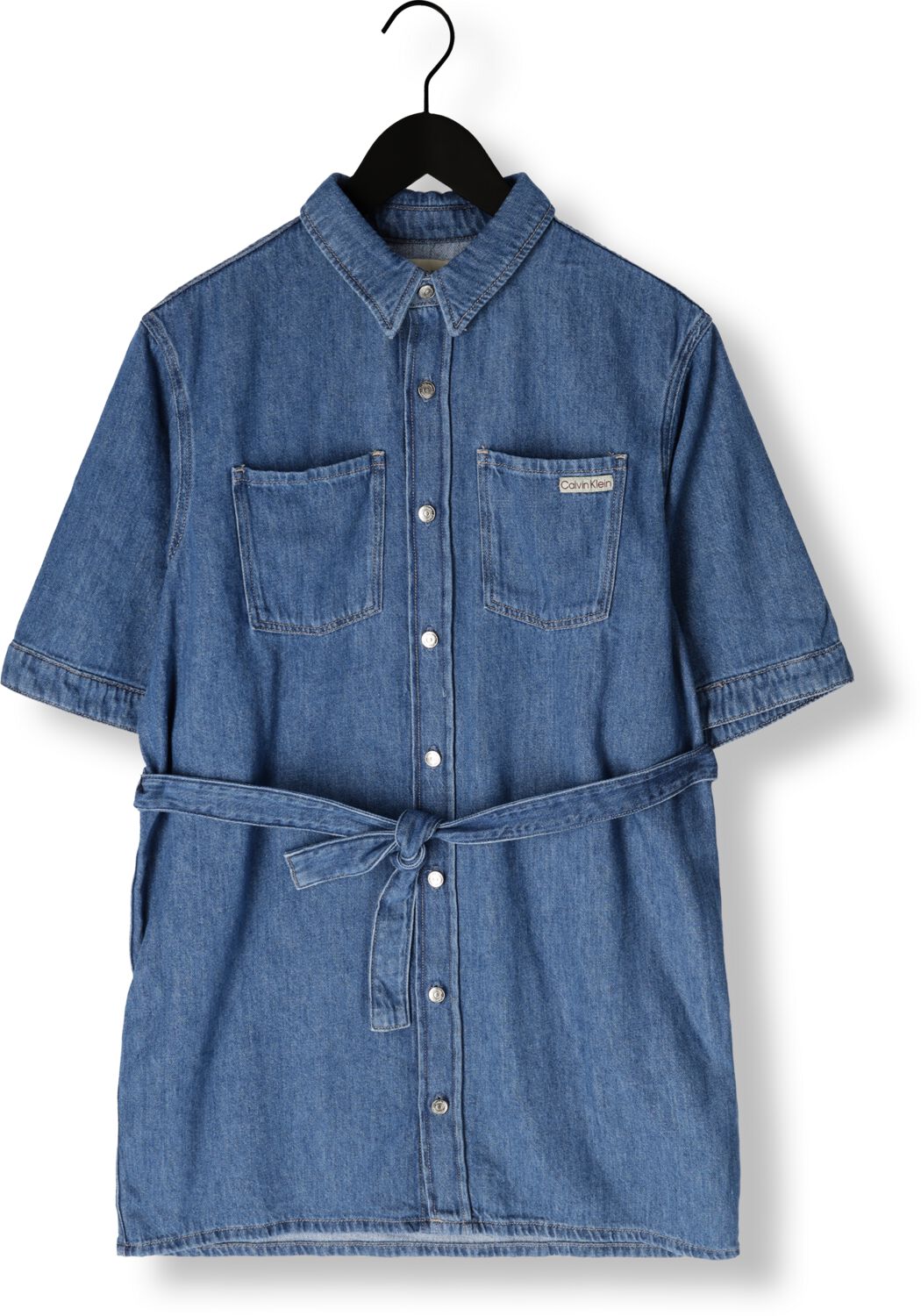 CALVIN KLEIN Dames Jurken Linen Boxy Belted Shirt Dress Blauw