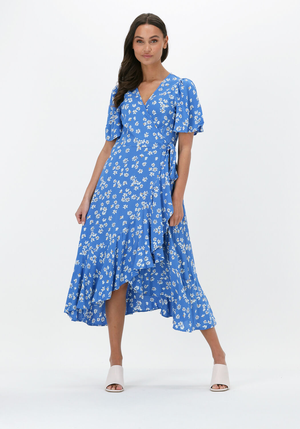 blauwe y.a.s. midi jurk yaslimo 2 4 midi wrap dress s