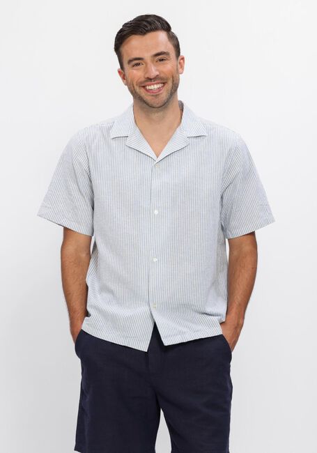 Blauwe LES DEUX Casual overhemd LUKAS STRIPE COTTON LINEN SS SHIRT - large