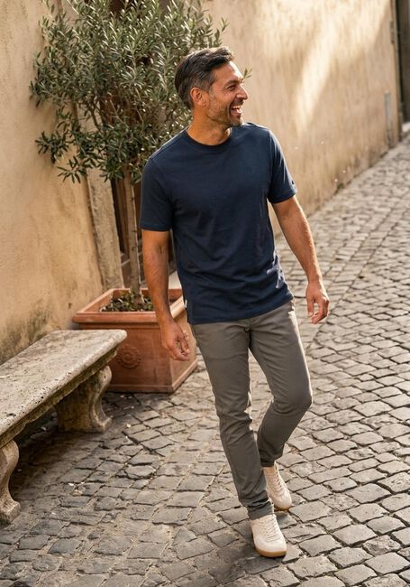 Donkerblauwe CAST IRON T-shirt REGULAR FIT INTERLOCK - large