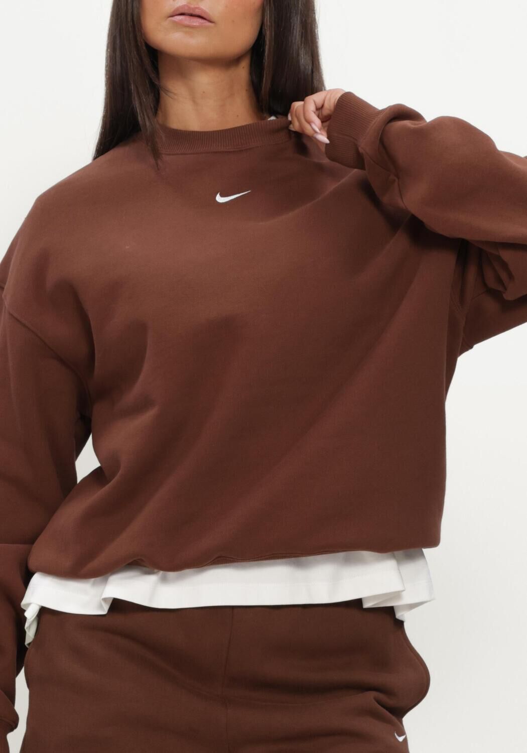 Bruine NIKE Sweater NIKE STUDIO FLEECE MIDDELZWAAR - large