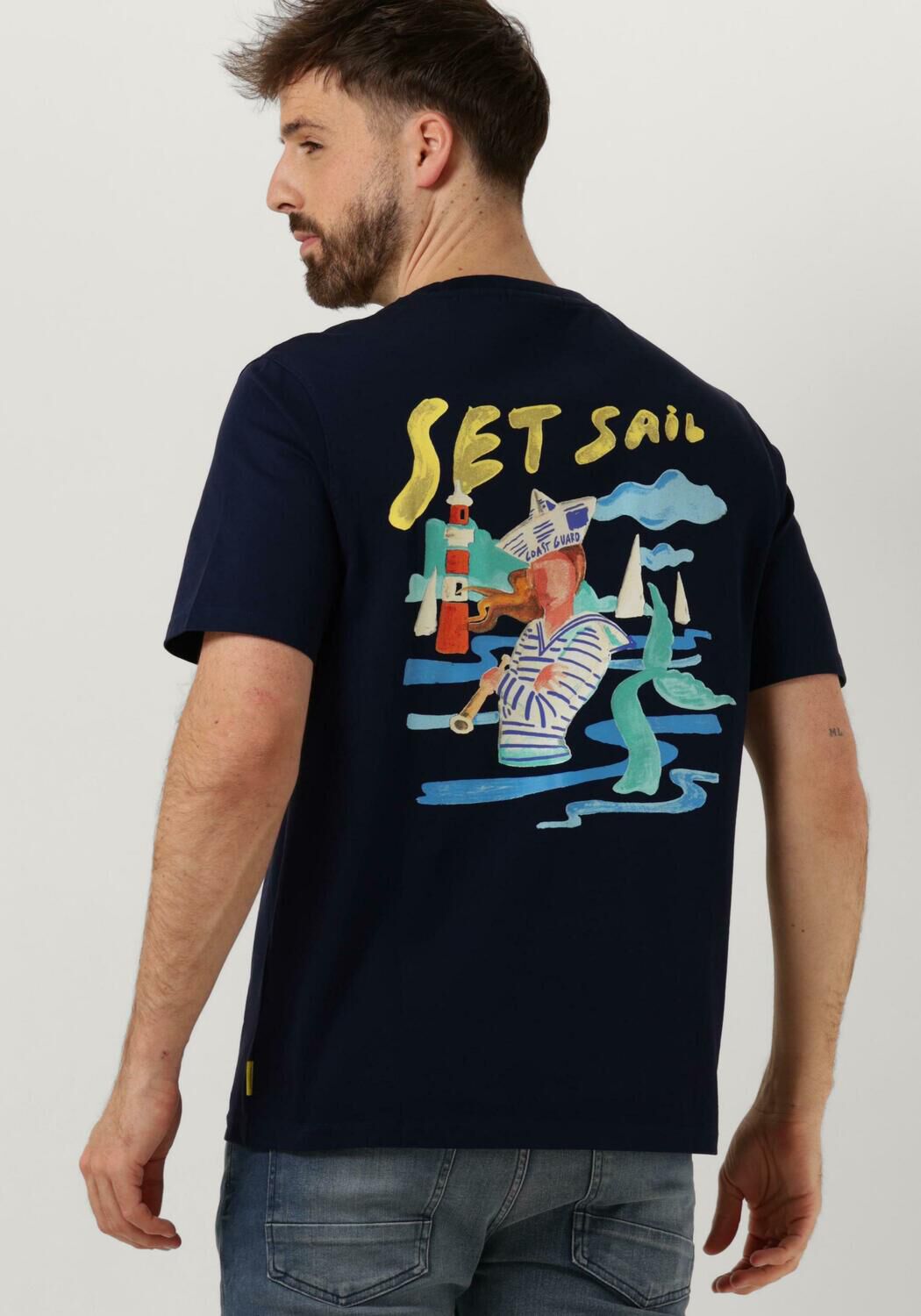 SCOTCH & SODA Heren Polo's & T-shirts Front Back Sailor Artwork T-shirt Donkerblauw
