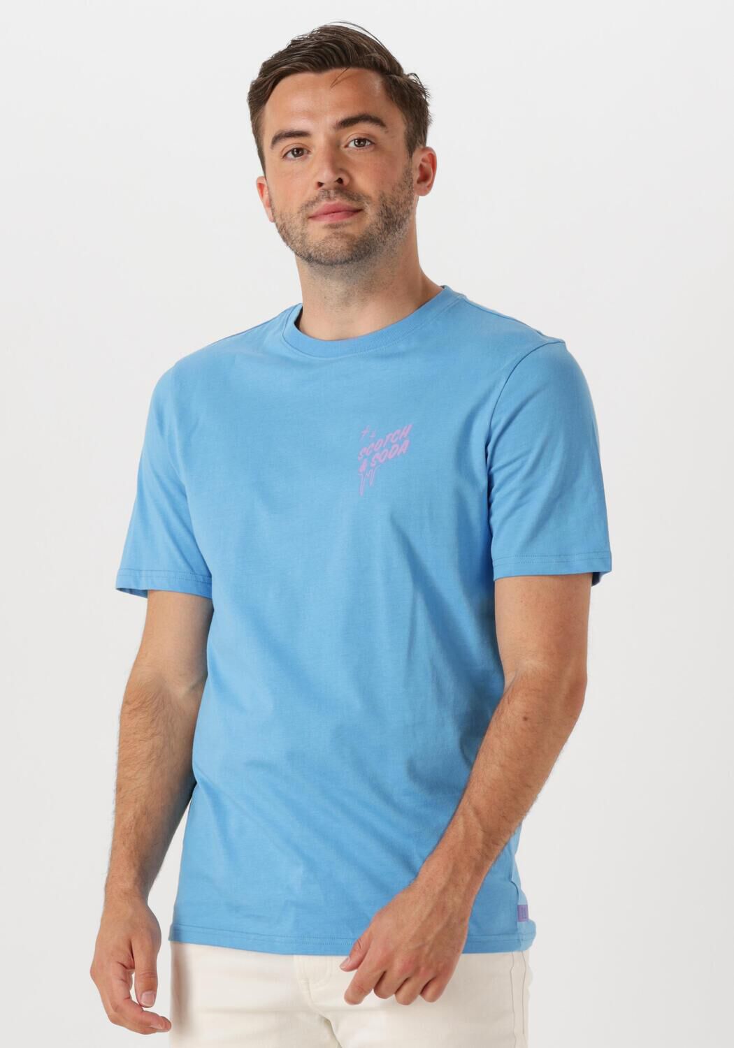 SCOTCH & SODA Heren Polo's & T-shirts Regular Fit Left Chest Logo T-shirt Blauw
