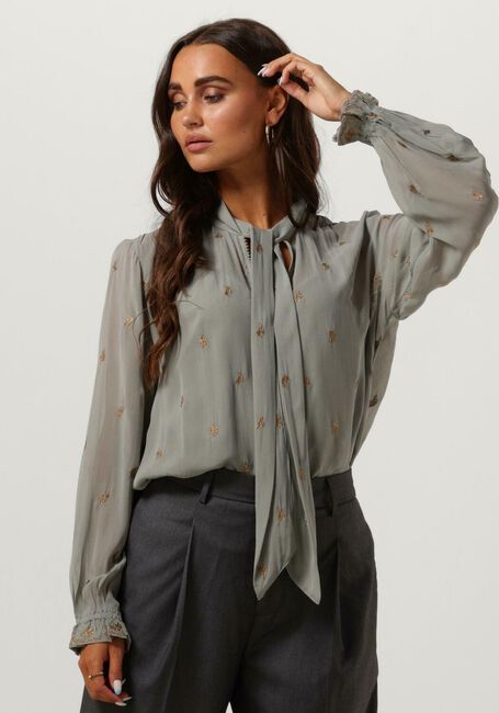 Grijze SCOTCH & SODA Blouses EMBROIDERED TOP WITH TIE NECK - large
