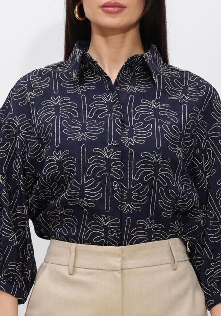 Donkerblauwe JANSEN AMSTERDAM Blouses NURIA BLOUSE WPT 761 3/4 SLEEVE WIDE FIT - large