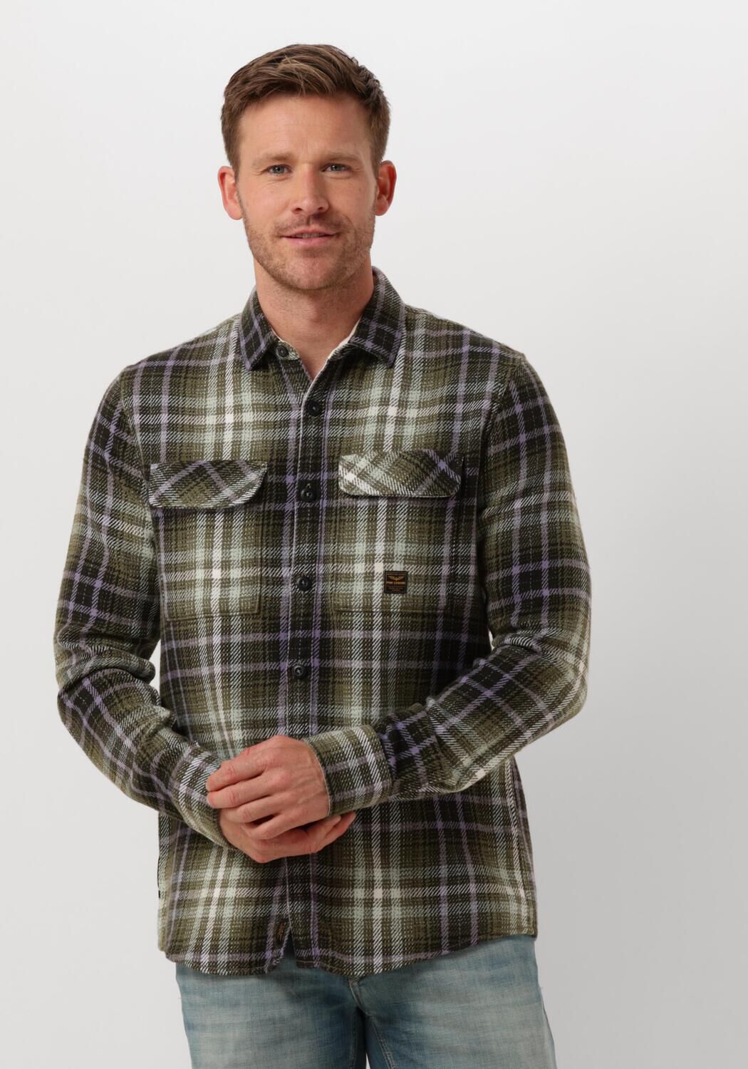 PME LEGEND Heren Overhemden Long Sleeve Shirt Heavy Twill Check Groen