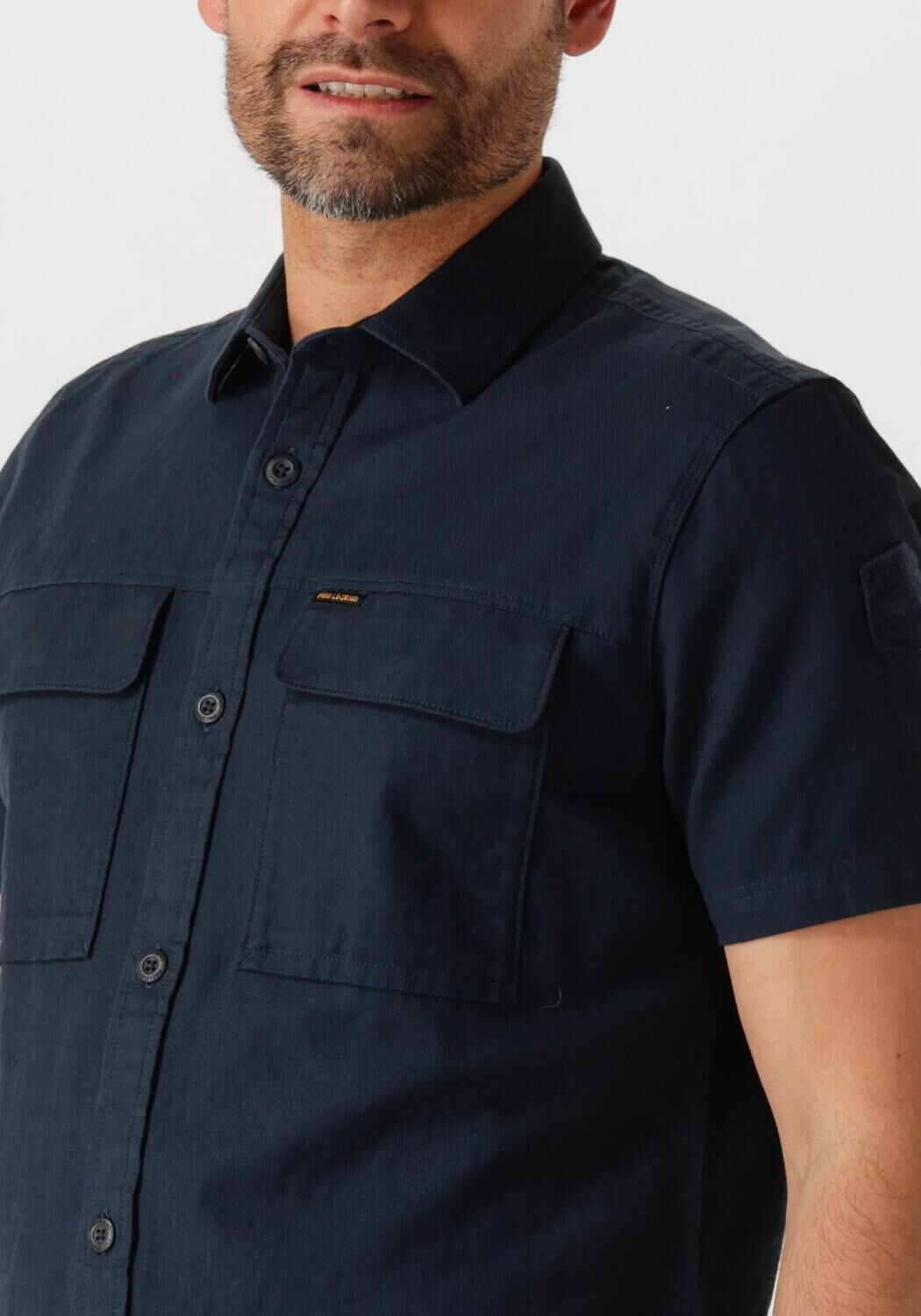 PME LEGEND Heren Overhemden Short Sleeve Shirt Slub Cotton Blauw