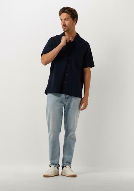 Donkerblauwe ANERKJENDT Casual overhemd AKLEO S/S COT/LINEN SHIRT - large