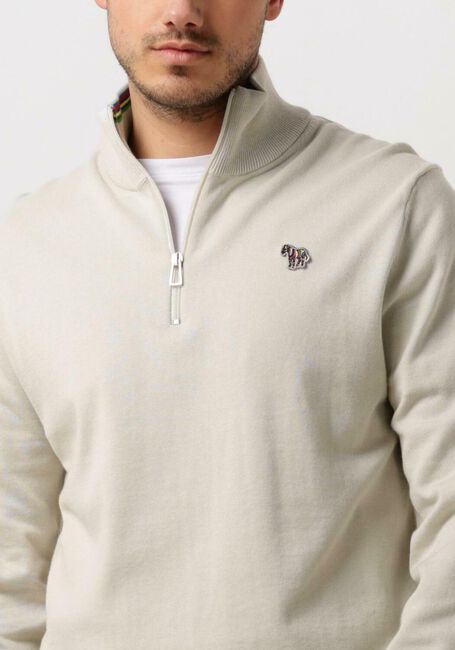Lichtgrijze PS PAUL SMITH Trui MENS SWEATER ZIP NECK ZEB BAD - large