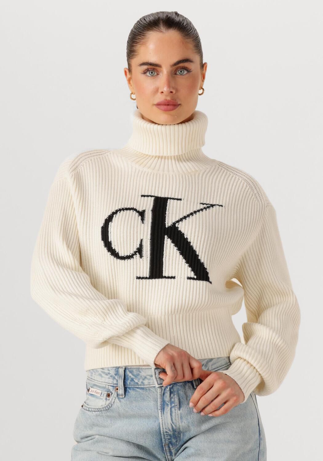 CALVIN KLEIN Dames Truien & Vesten Blown Up Ck Loose Sweater Contra Gebroken Wit