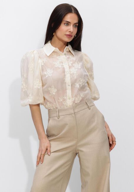 Ecru JANSEN AMSTERDAM Blouses PRIYA BLOUSE TE 773 SHORT PUFFED SLEEVE FLOWER EMBROIDERY - large