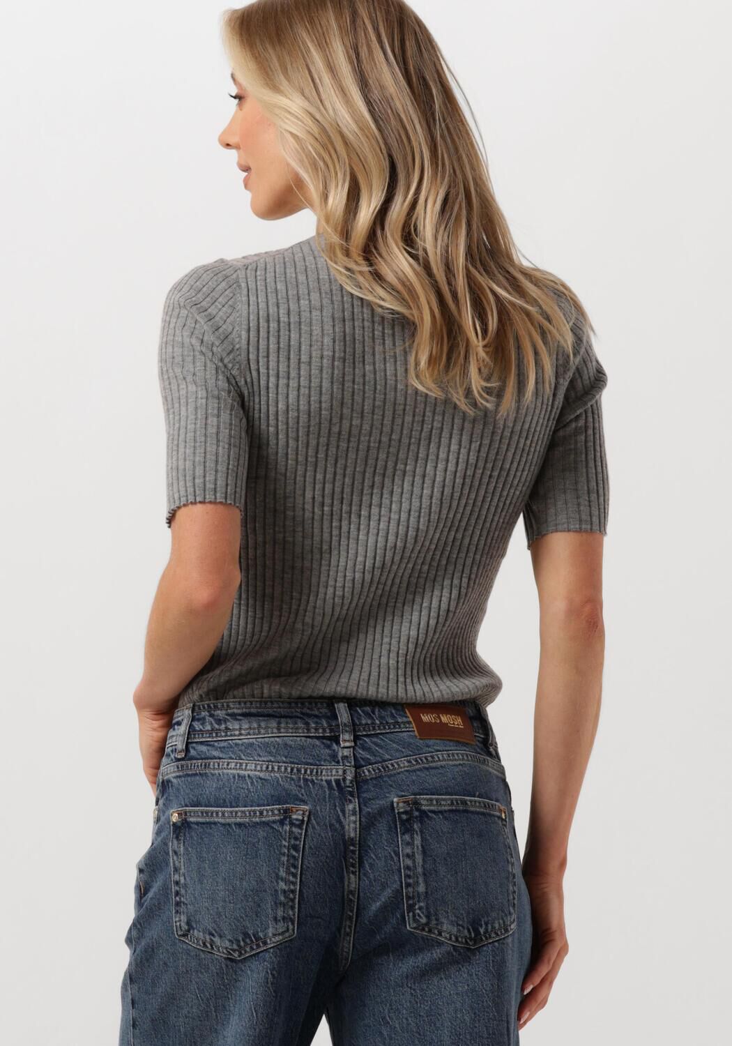 MOS MOSH Dames Tops & T-shirts Relena Rib Ss Crew Neck Knit Grijs