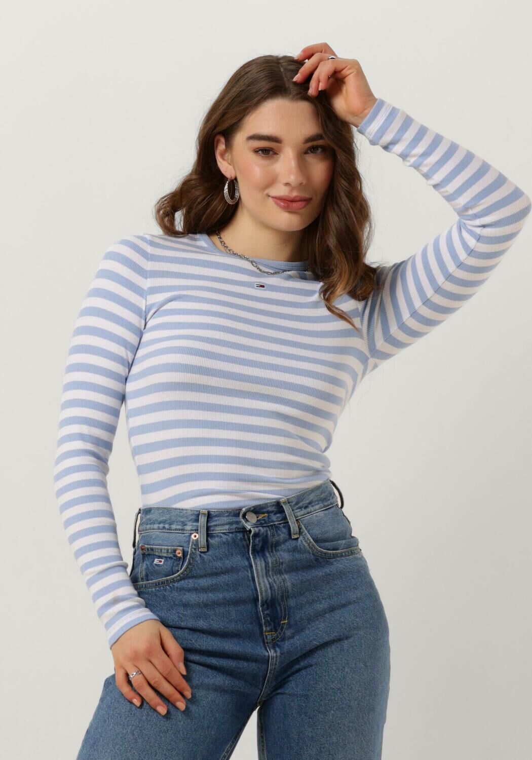 TOMMY JEANS Dames Tops & T-shirts Tjw Essential Rib Stripe Top Blauw