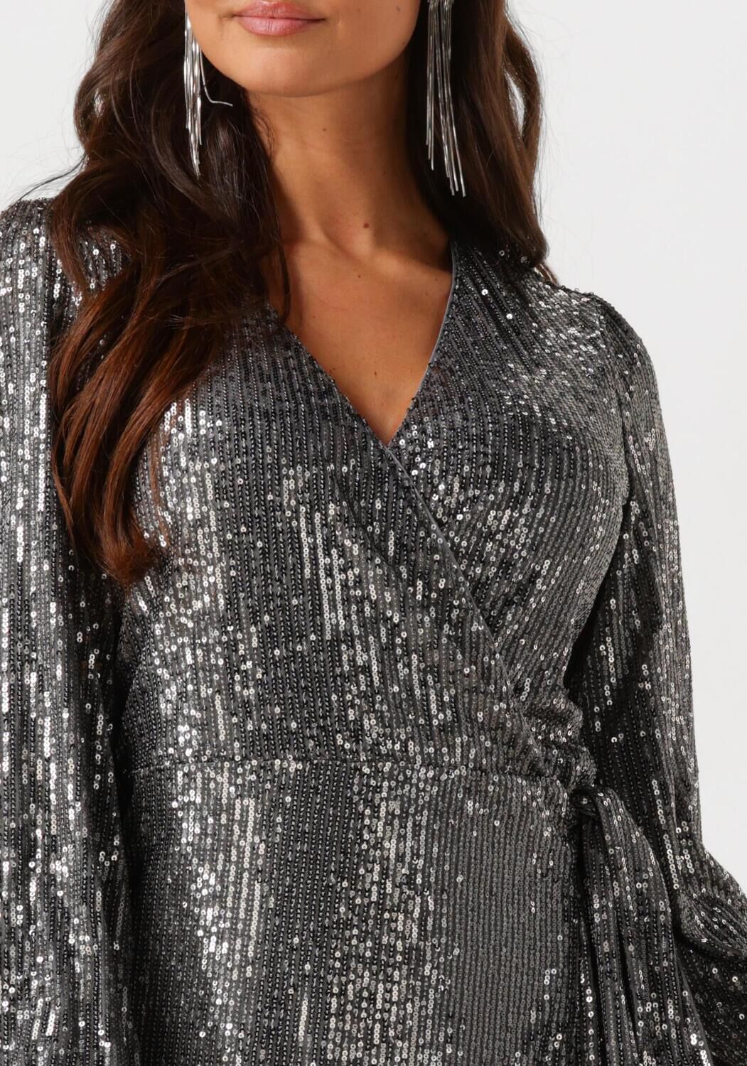 COLOURFUL REBEL Dames Jurken Xita Sequins Real Wrap Dress Zilver
