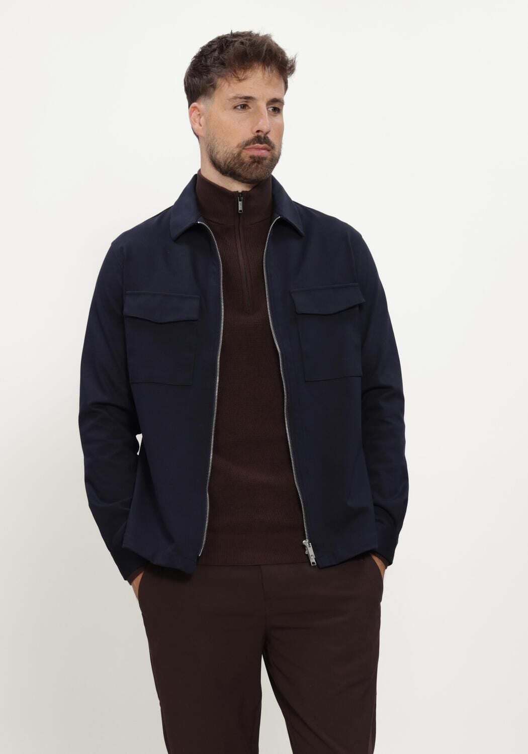 Donkerblauwe GENTI Overshirt OVERSHIRT RITS - large