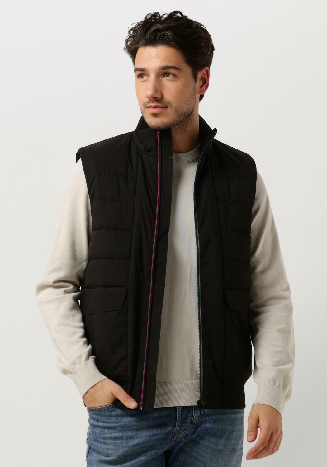 PS PAUL SMITH Heren Jassen Mens Rec Wadding Mixed Media Gilet Zwart