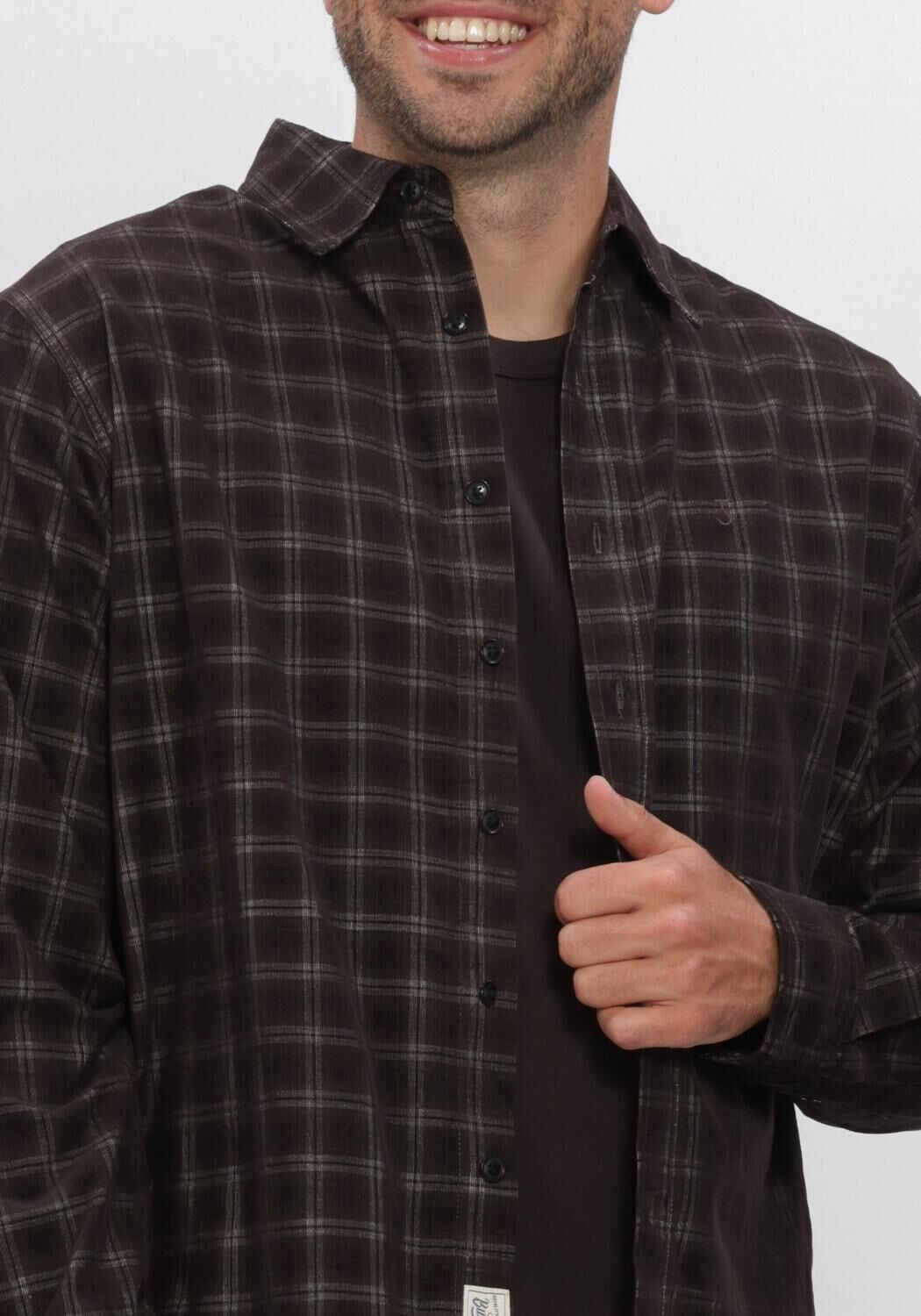 Bruine BUTCHER OF BLUE Casual overhemd JUDD CORD SMALL CHECK SHIRT - large