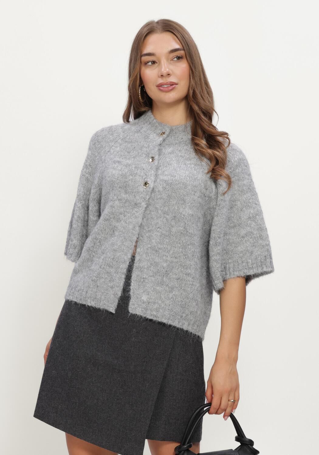 Grijze NEO NOIR Vest BENUTA FLUFFY KNIT CARDIGAN - large