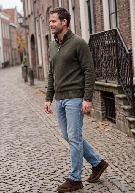 Groene BARBOUR Trui NEWTOWN HALF ZIP KNITTED JUMPER KNITWEAR - large