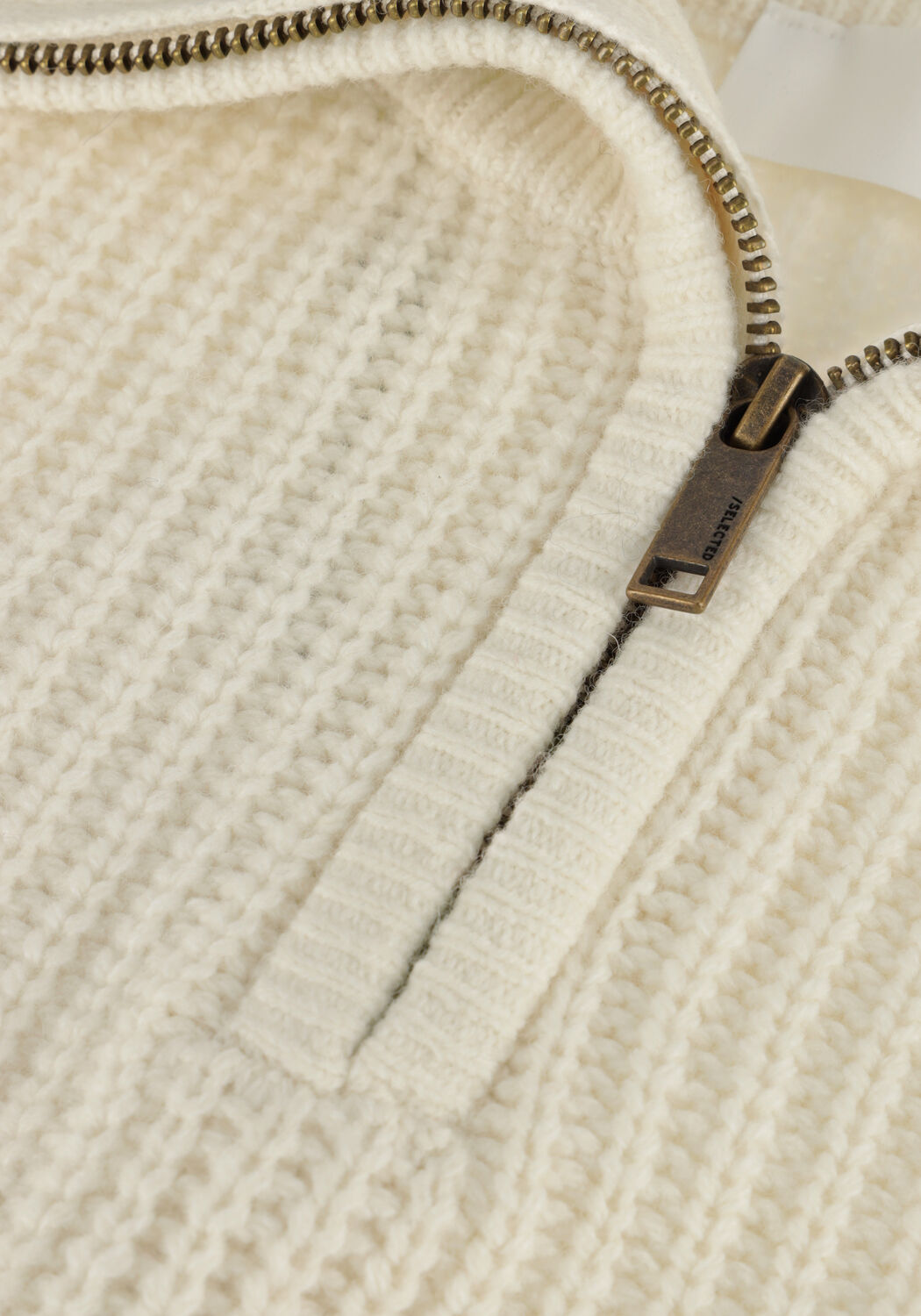 Ecru SELECTED MEN Trui SLHLAND LS KNIT HALF ZIP - large