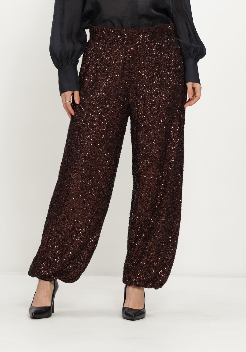 Bruine STUDIO ANNELOES Wijde broek Darielle sequin balloon trousers - large