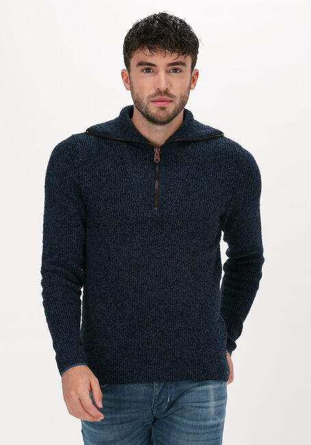 Donkerblauwe CAST IRON Trui HALF ZIP COLLAR COTTON BOUCLE - large
