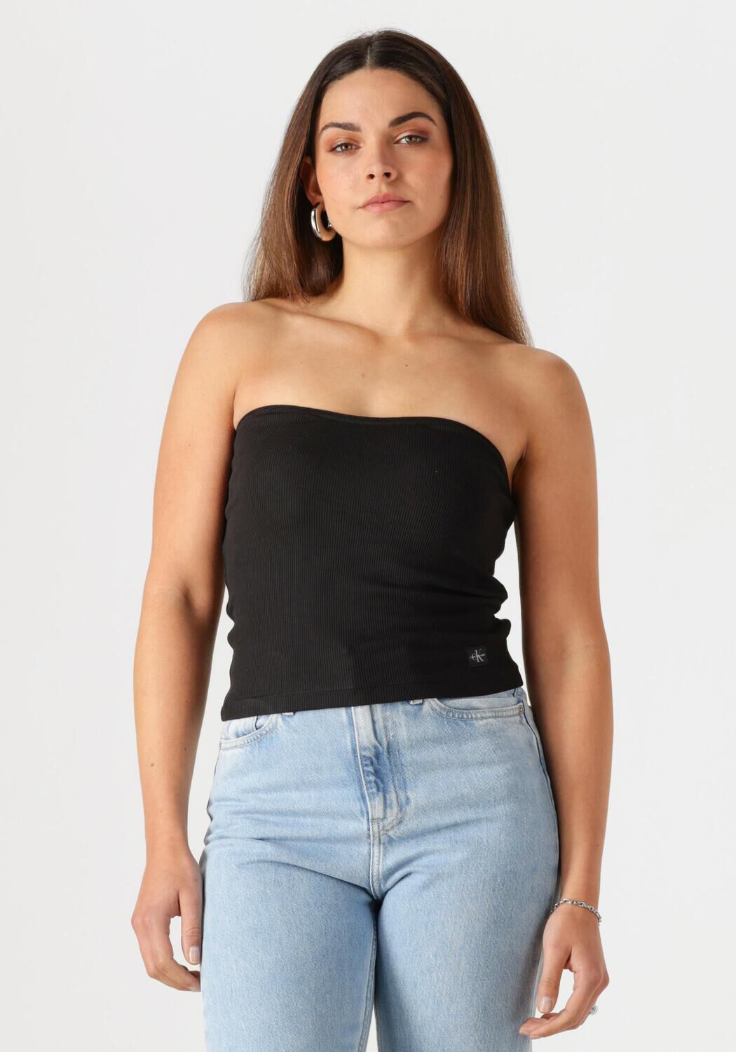 CALVIN KLEIN Dames Tops & T-shirts Woven Label Rib Sleeveless Top Zwart