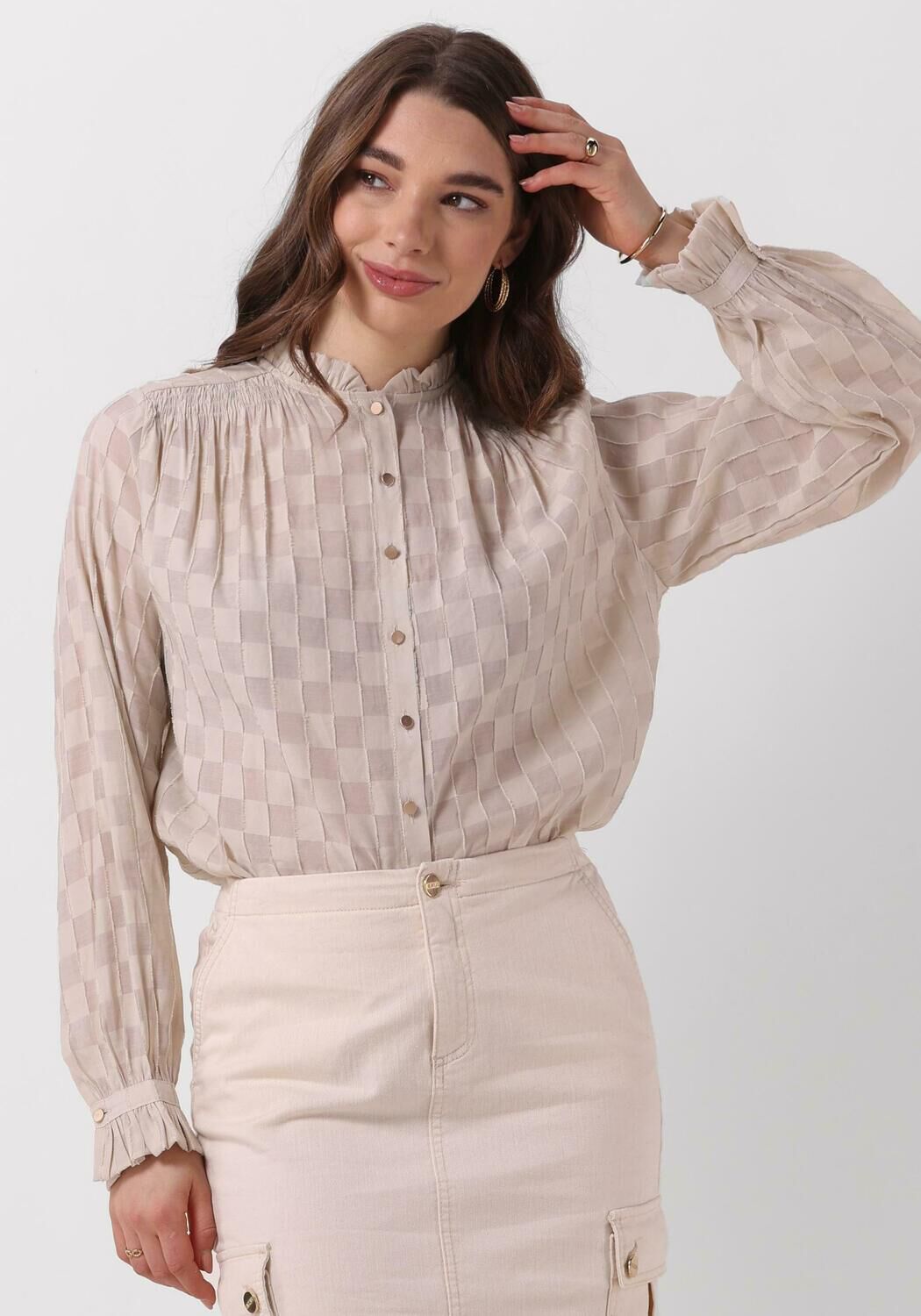 NUKUS Dames Blouses Jenna Blouse Check Zand