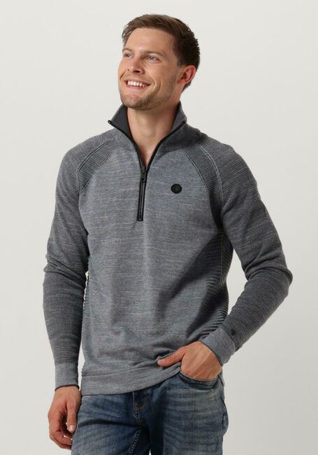 Donkerblauwe CAST IRON Trui HALF ZIP COLLAR COTTON HEATHER PLATED HALF ZIP - large