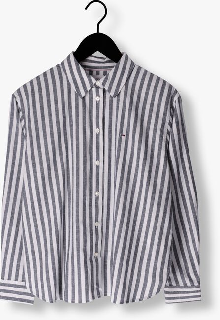 Blauw/wit gestreepte TOMMY JEANS Blouse TJW STRIPED LINEN BLEND BF SHIRT - large