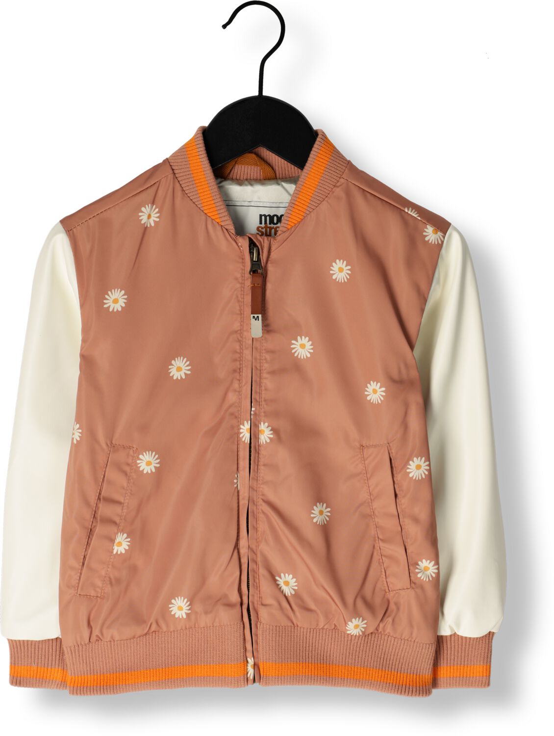 Moodstreet gebloemde baseball jacket lichtbruin offwhite Jas Meisjes Gerecycled polyester Opstaande kraag 110 116