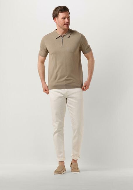 Taupe PURE PATH Polo KNITTED SHOTSLEEVE POLO HALF ZIP WITH CHEST EMBROIDERY - large