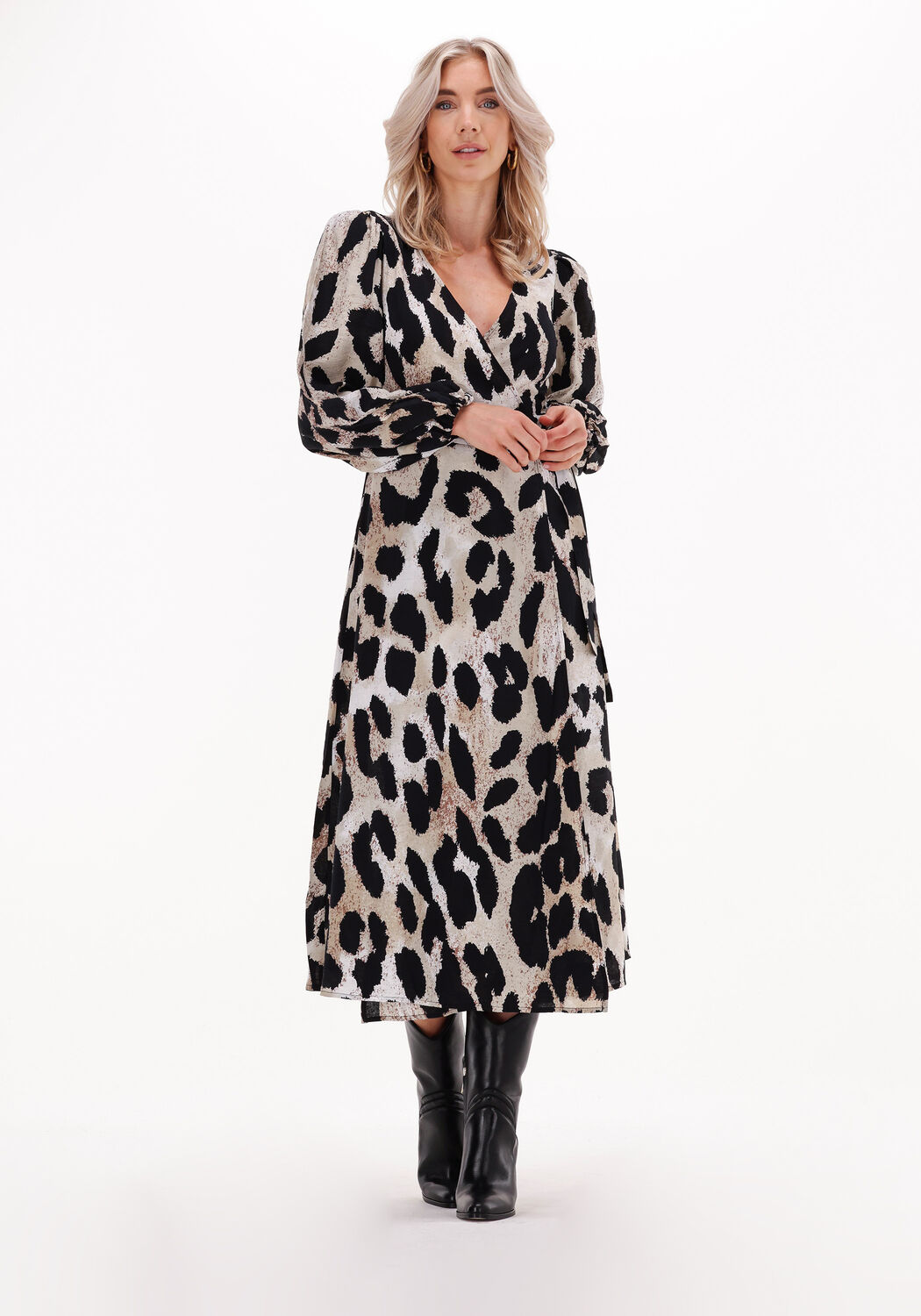 leopard object midi jurk leonora l s wrap midi dress