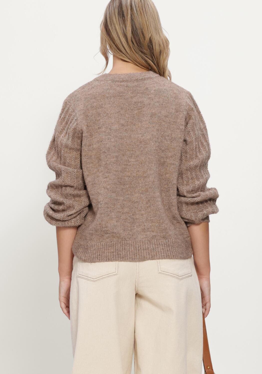 Taupe OBJECT Trui OBJFLORA RE LS KNIT BUTTON CARDIGAN NOOS - large