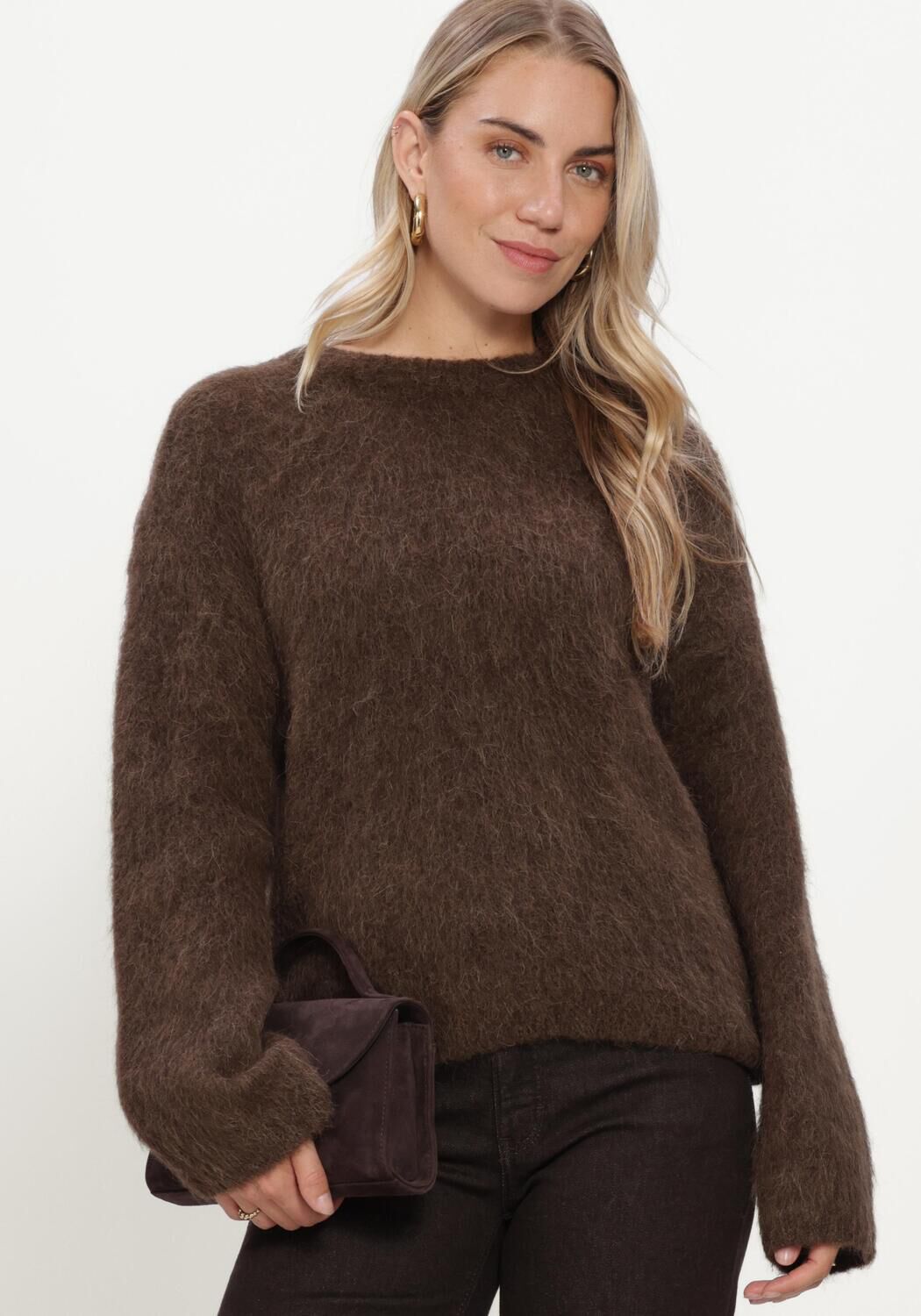 Bruine OBJECT Trui OBJHARRY L/S LO KNIT PULLOVER NOOS - large