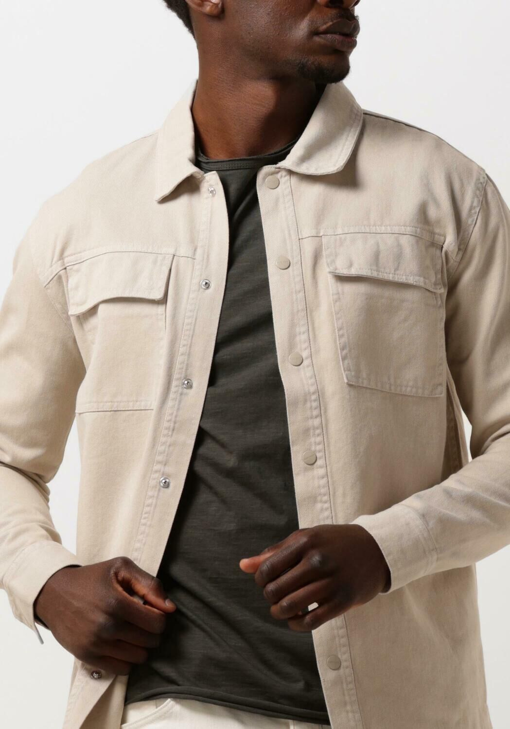PURE PATH Heren Overshirts Twill Shirt With Chest Pockets And Garment Dye Zand
