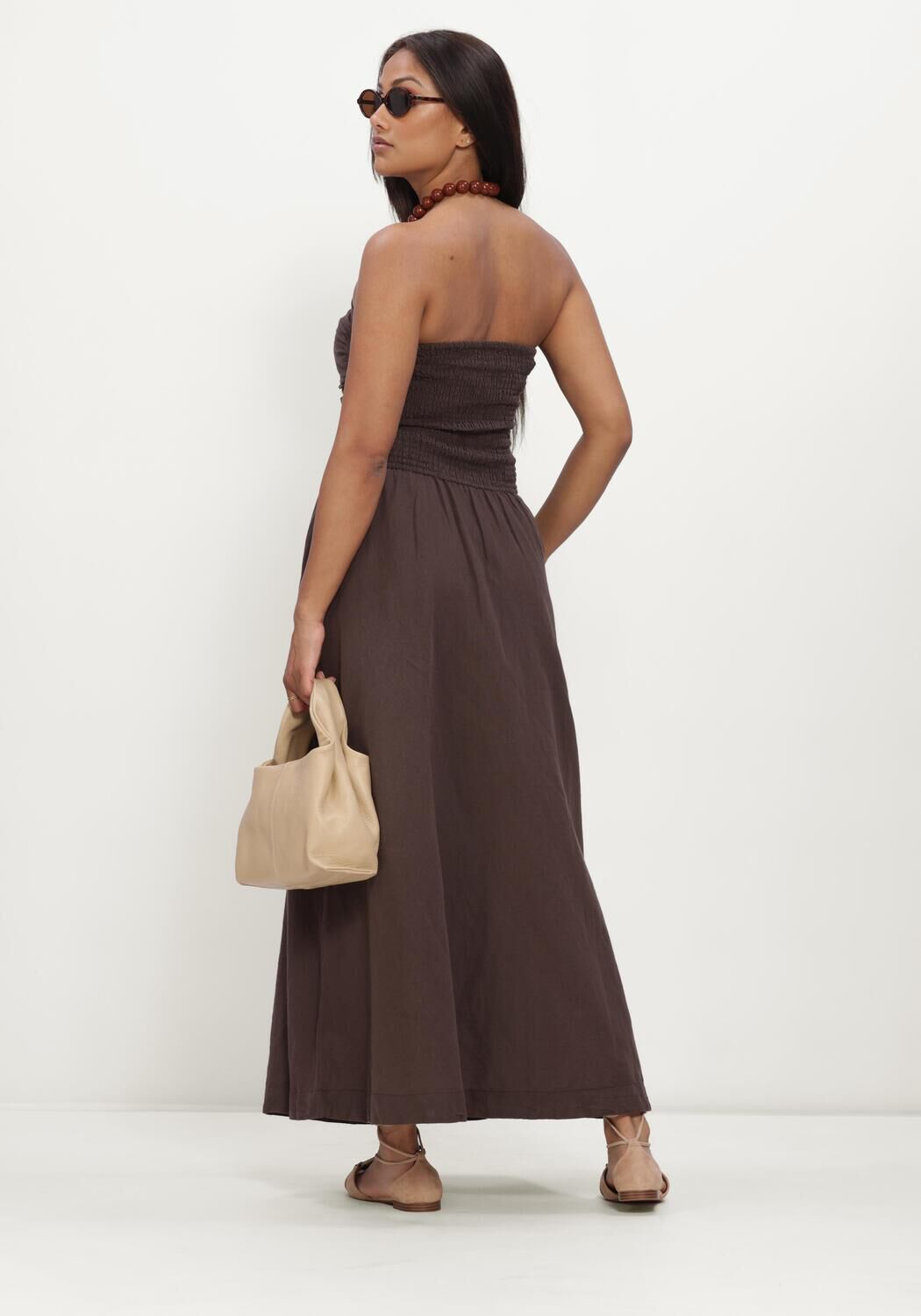Bruine NEO NOIR Jurken KIMA LINEN DRESS - large