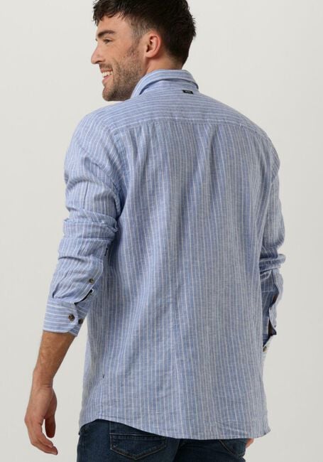 Lichtblauwe VANGUARD Casual overhemd LONG SLEEVE SHIRT LINEN COTTON BLEND STRIPE - large