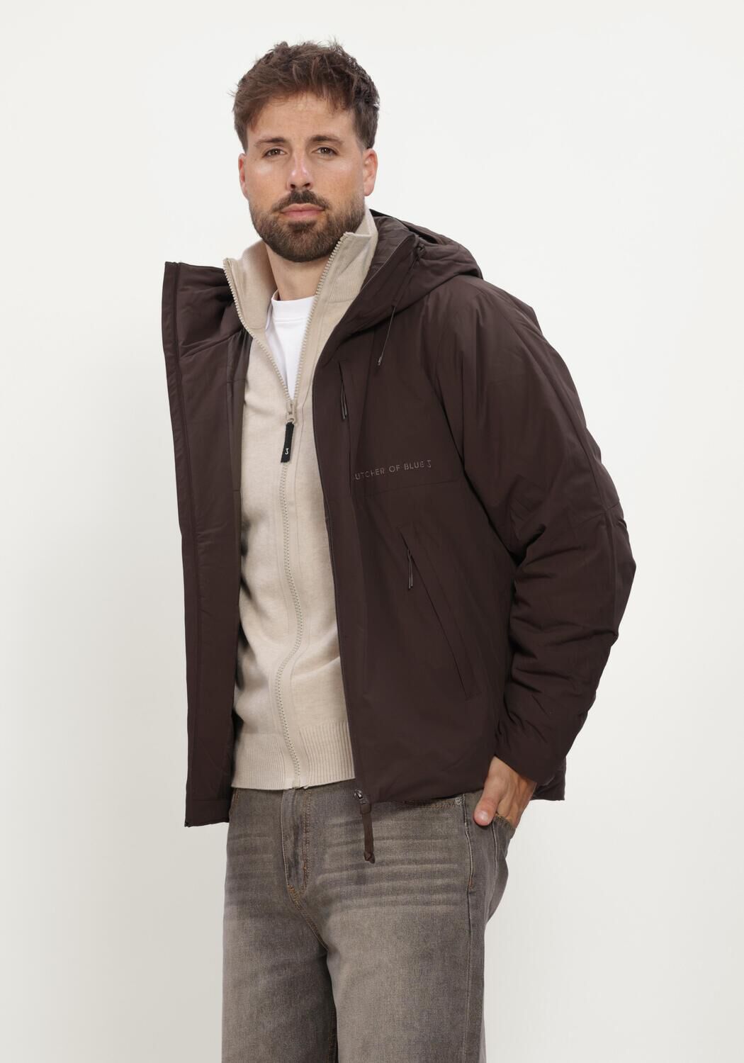 Bruine BUTCHER OF BLUE Gewatteerde jas LANDON JACKET - large