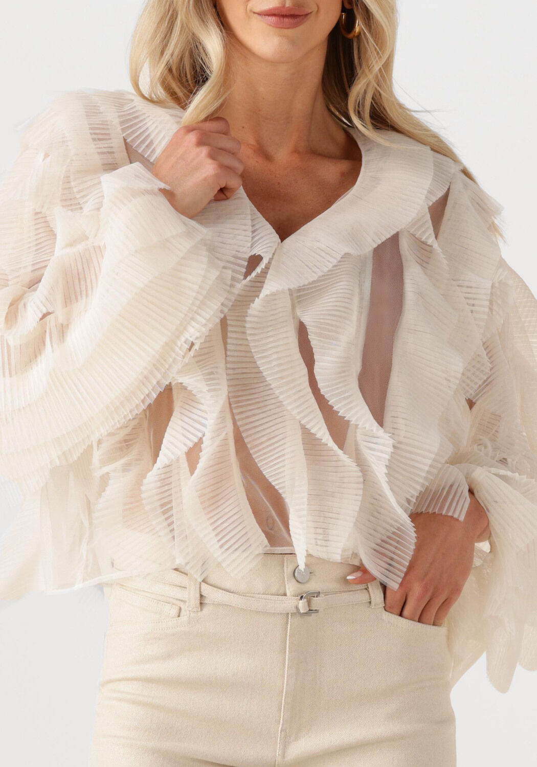 DANTE6 Dames Blouses Phora Tulle Ruffled Top Ecru