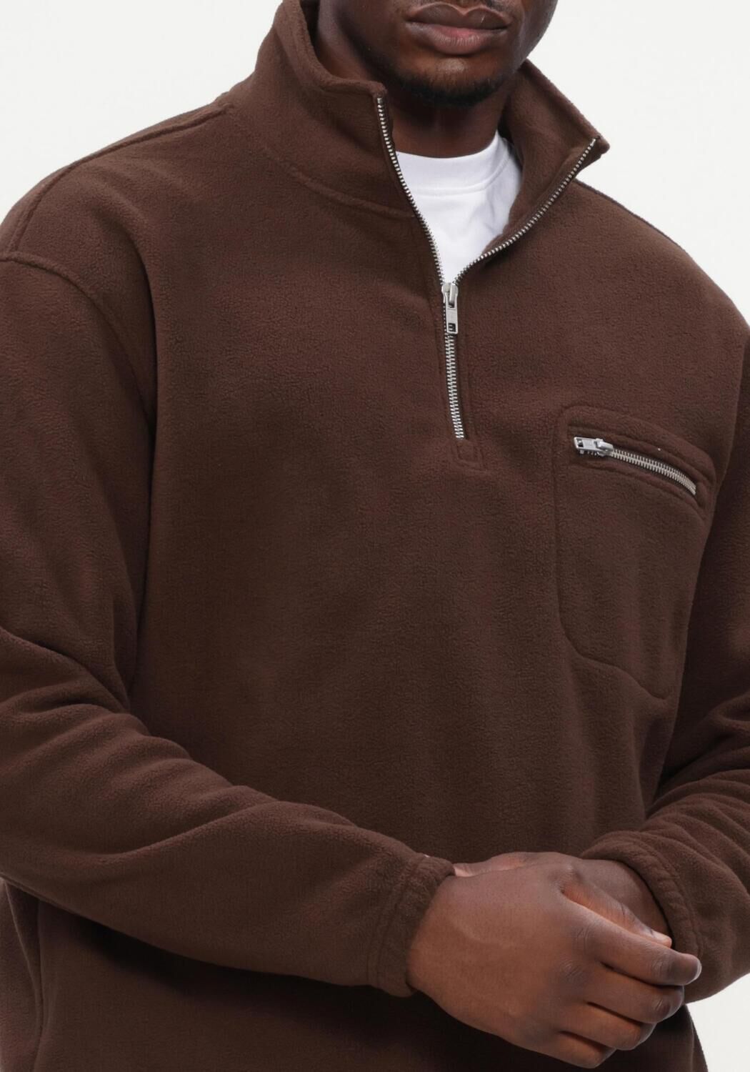 Bruine ANERKJENDT Trui AKTONI FLEECE HALF ZIP SWEAT - large