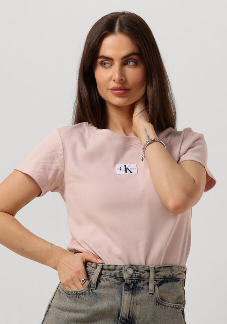 Lichtroze CALVIN KLEIN T-shirt WOVEN LABEL RIB SLIM TEE - large
