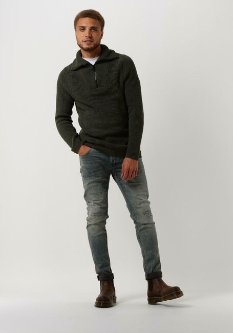 Groene CAST IRON Trui HALF ZIP COLLAR COTTON BOUCLE MOULINE - large