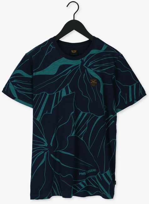 Donkerblauwe PME LEGEND T-shirt SHORT SLEEVE R-NECK SLUB JERSEY PANEL PRINTED - large