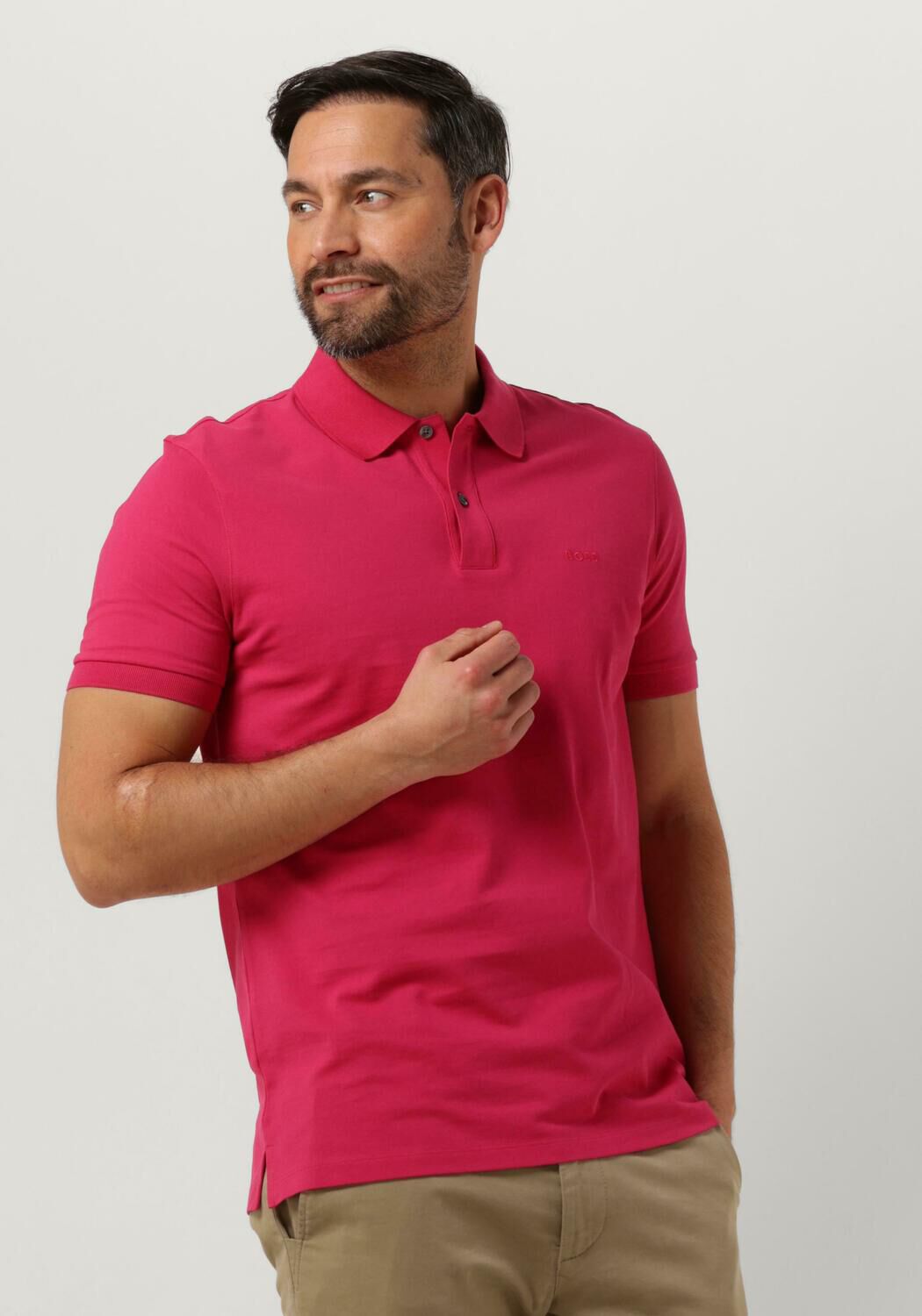 Hugo Boss Biologisch Katoenen Pallas Polo Shirt Donkerroze Pink Heren