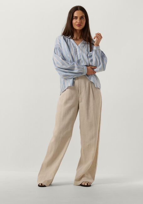 Lichtblauwe MOS MOSH Blouses SAFI STRIPED LINEN SHIRT - large